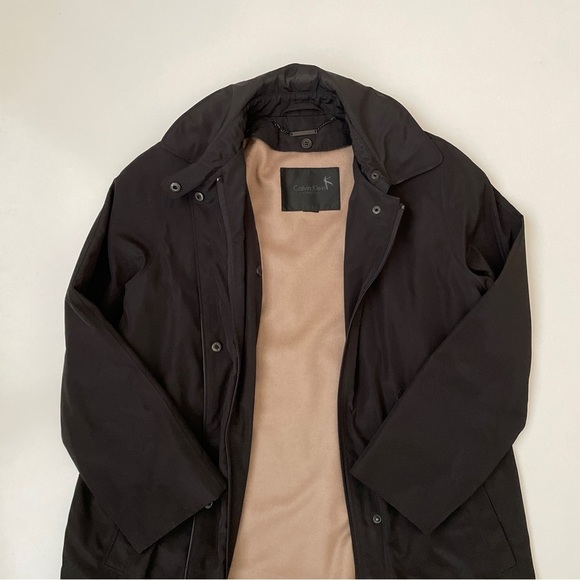 RARE ✨ Calvin Klein Black Car Coat Removable Tan Wool Cashmere Liner, Size Large - Picture 2 of 12